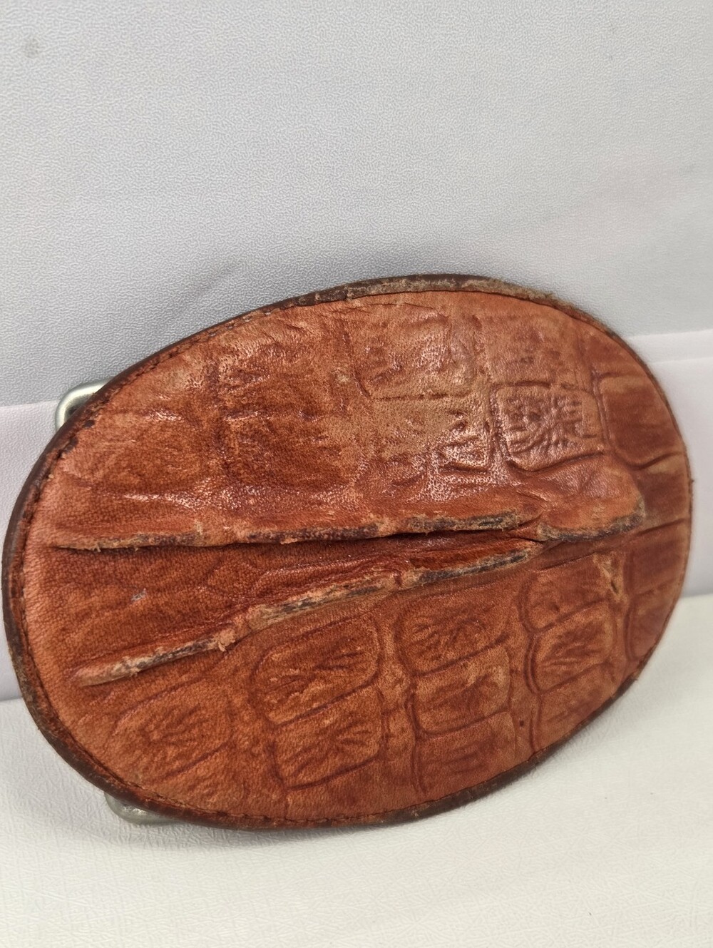 Vintage Brown Faux Alligator Leather Belt Buckle - Picture 3 of 9